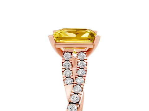 Rose gold Princess Cut Yellow Sapphire Solitaire Engagement Ring with Twisted Pavé Band and Four-Prong Setting_29