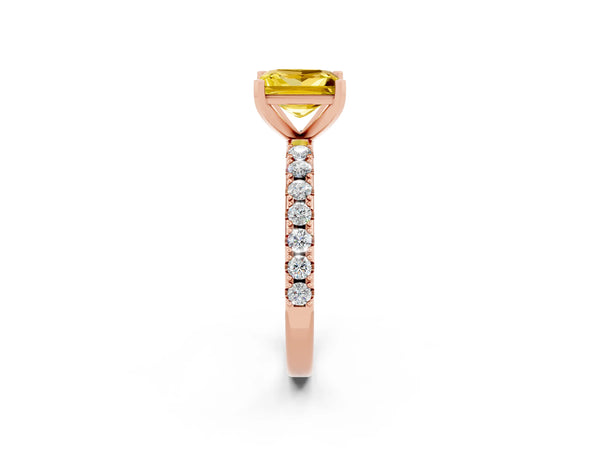 Rose gold Princess Cut Yellow Sapphire Solitaire Pavé Band with Four-Prong Setting