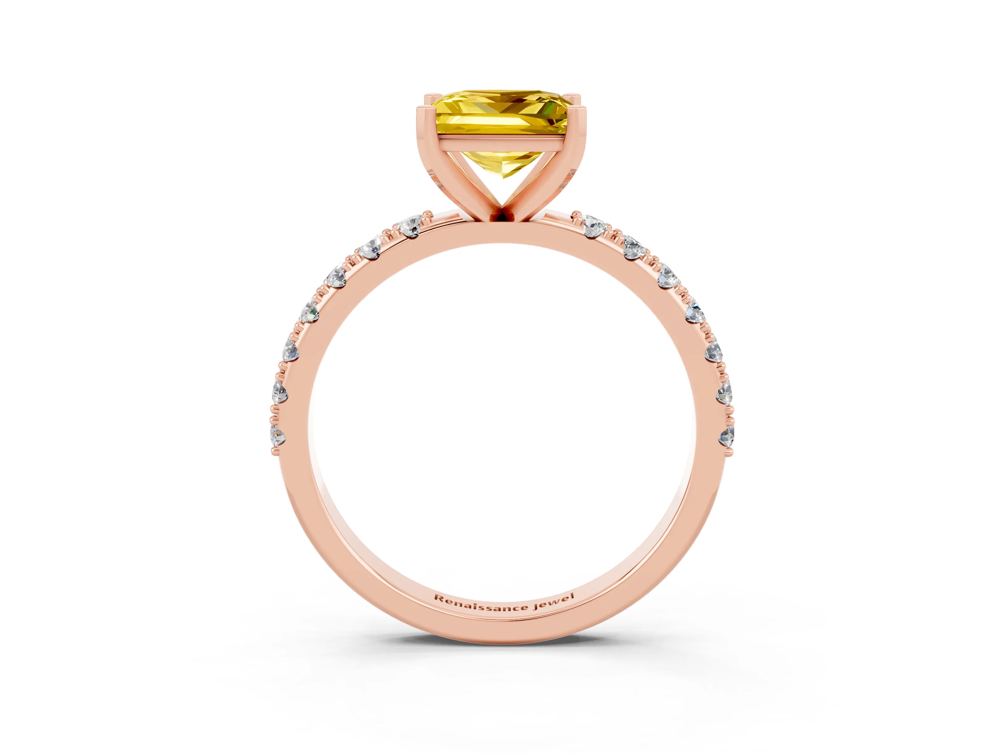 Rose gold Princess Cut Yellow Sapphire Solitaire Pavé Band with Four-Prong Setting_27