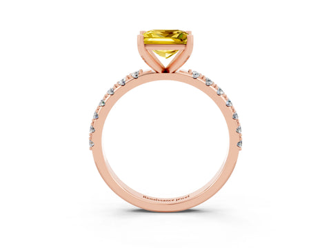 Rose gold Princess Cut Yellow Sapphire Solitaire Pavé Band with Four-Prong Setting_27