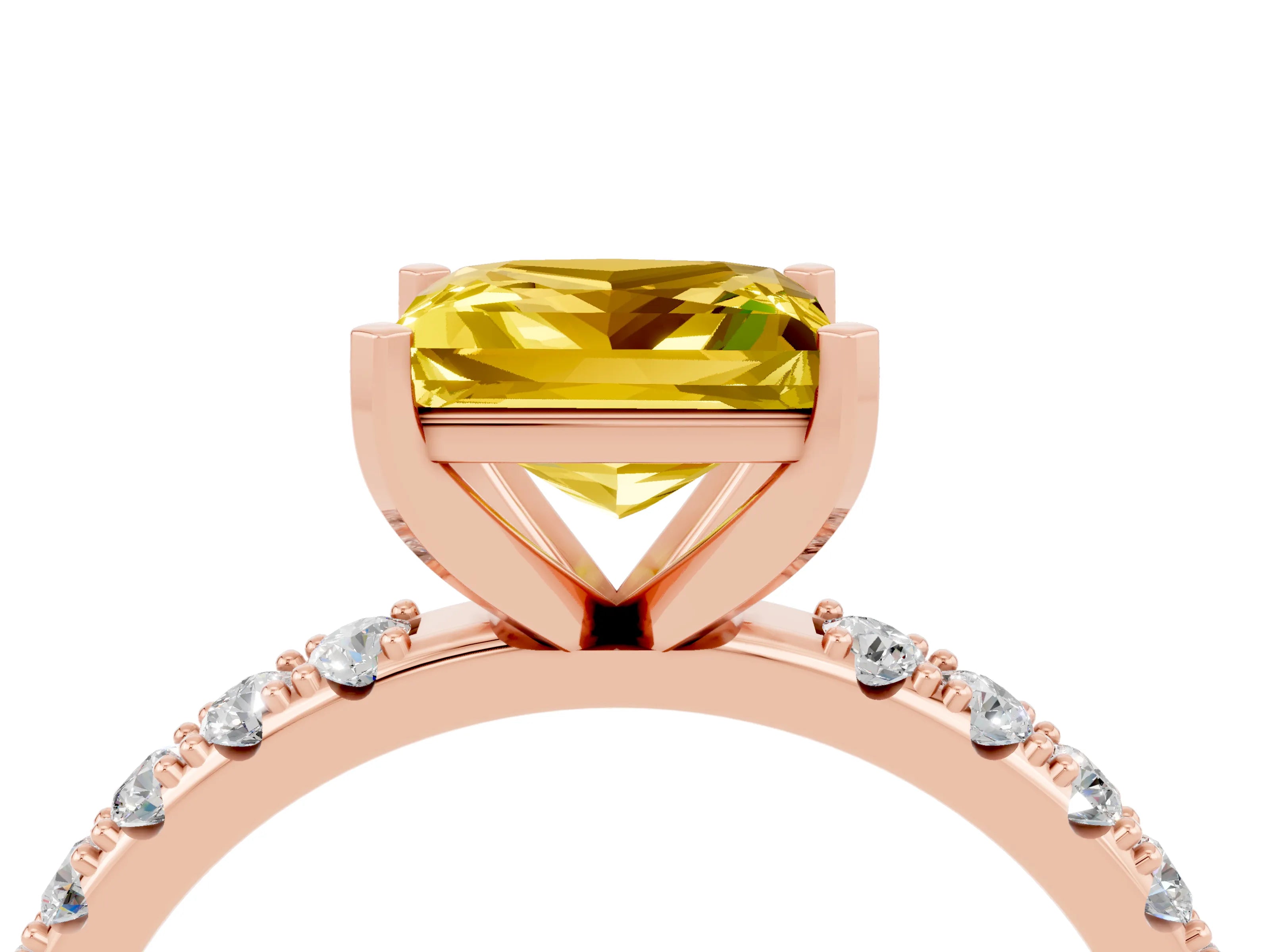 Rose gold Princess Cut Yellow Sapphire Solitaire Pavé Band with Four-Prong Setting_28