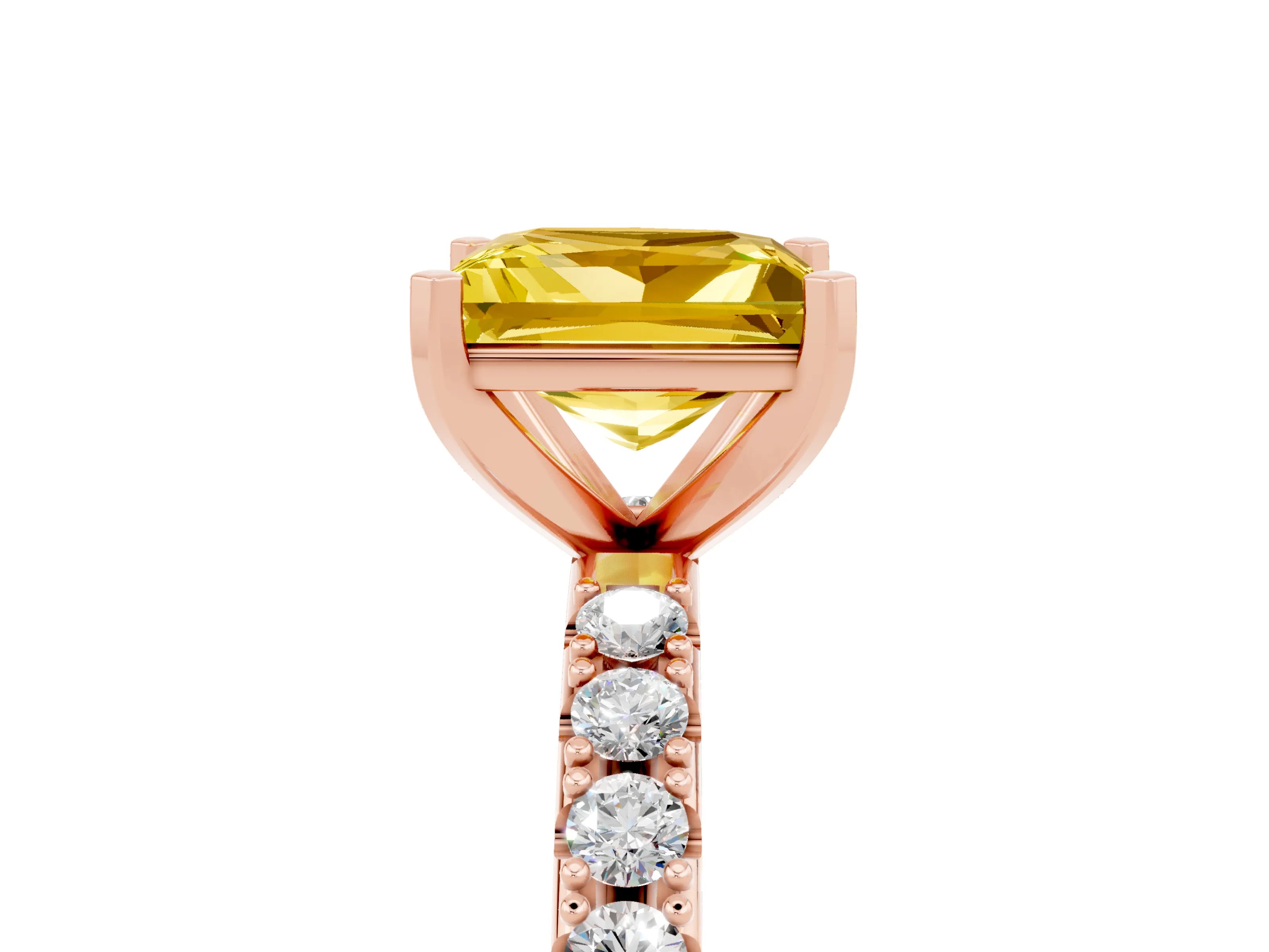 Rose gold Princess Cut Yellow Sapphire Solitaire Pavé Band with Four-Prong Setting_29