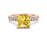 Rose gold Princess Cut Yellow Sapphire Solitaire Pavé Engagement Ring with Round Band and Prong Setting_12