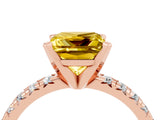 Rose gold Princess Cut Yellow Sapphire Solitaire Pavé Engagement Ring with Round Band and Prong Setting_16