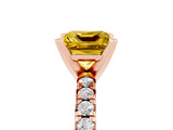 Rose gold Princess Cut Yellow Sapphire Solitaire Pavé Engagement Ring with Round Band and Prong Setting_17