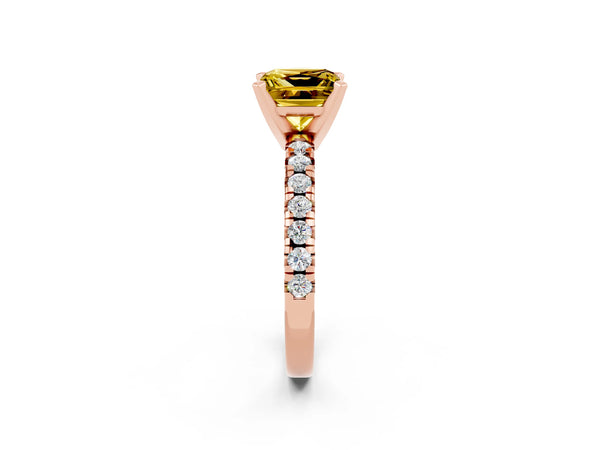 Rose gold Princess Cut Yellow Sapphire Solitaire Pavé Engagement Ring with Round Band and Prong Setting