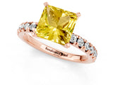 Rose gold Princess Cut Yellow Sapphire Solitaire Pavé Engagement Ring with Round Band and Prong Setting_73