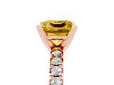 Rose gold Princess Cut Yellow Sapphire Solitaire Pavé Engagement Ring with Round Band and Prong Setting_77