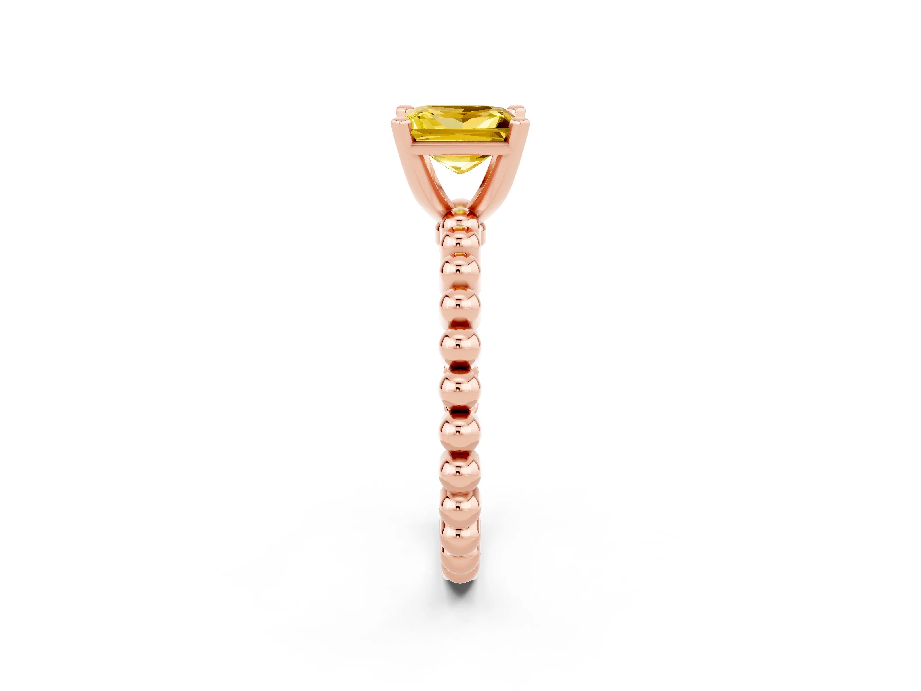 Rose gold Princess Cut Yellow Sapphire Solitaire Ring with Beaded Band and Prong Setting_2