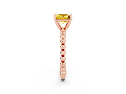 Rose gold Princess Cut Yellow Sapphire Solitaire Ring with Beaded Band and Prong Setting_2