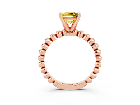 Rose gold Princess Cut Yellow Sapphire Solitaire Ring with Beaded Band and Prong Setting_3