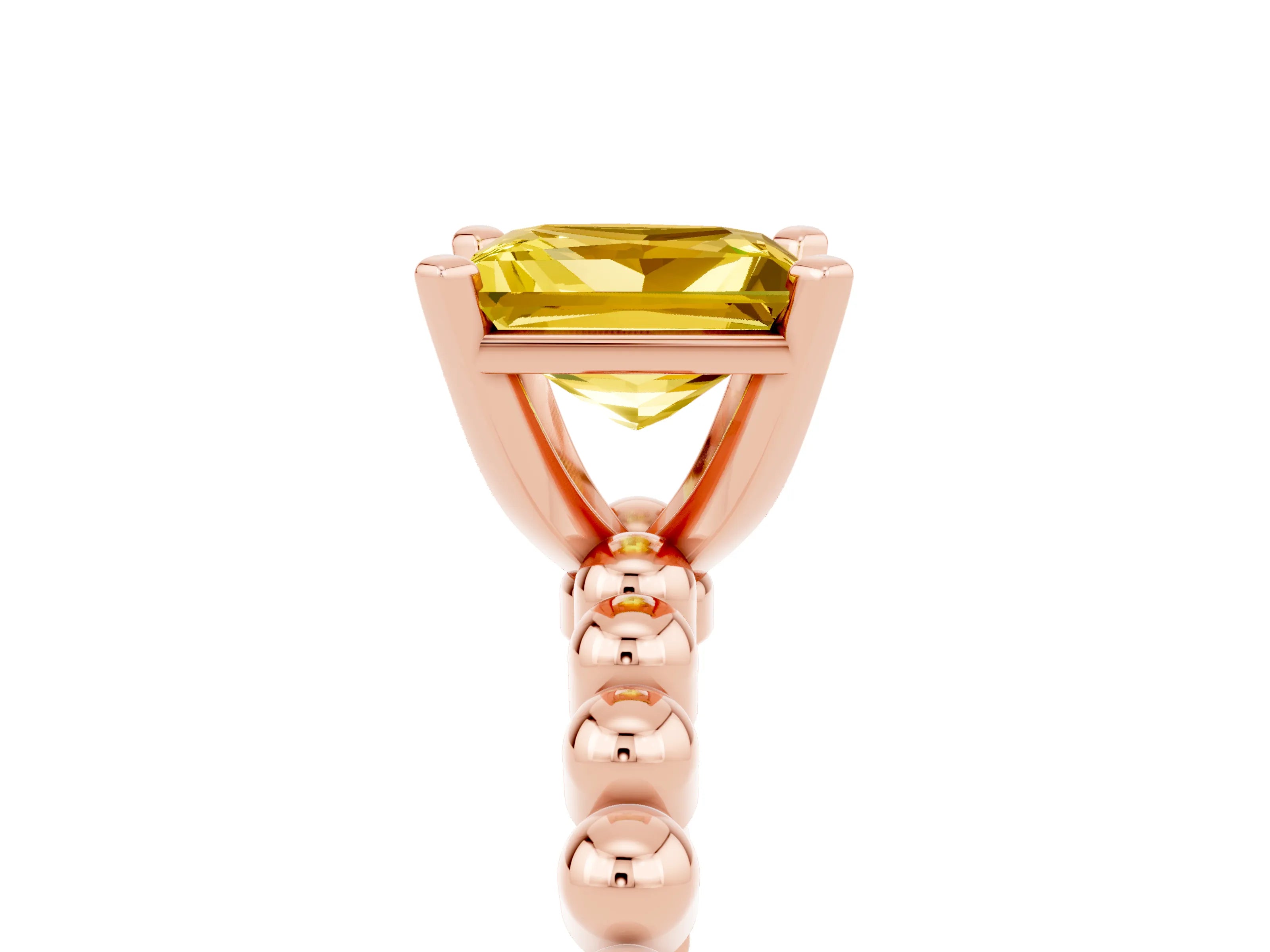 Rose gold Princess Cut Yellow Sapphire Solitaire Ring with Beaded Band and Prong Setting_5