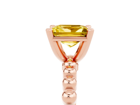 Rose gold Princess Cut Yellow Sapphire Solitaire Ring with Beaded Band and Prong Setting_5