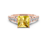 Rose gold Princess Cut Yellow Sapphire Solitaire Ring with Cathedral Setting and Pavé Band_24