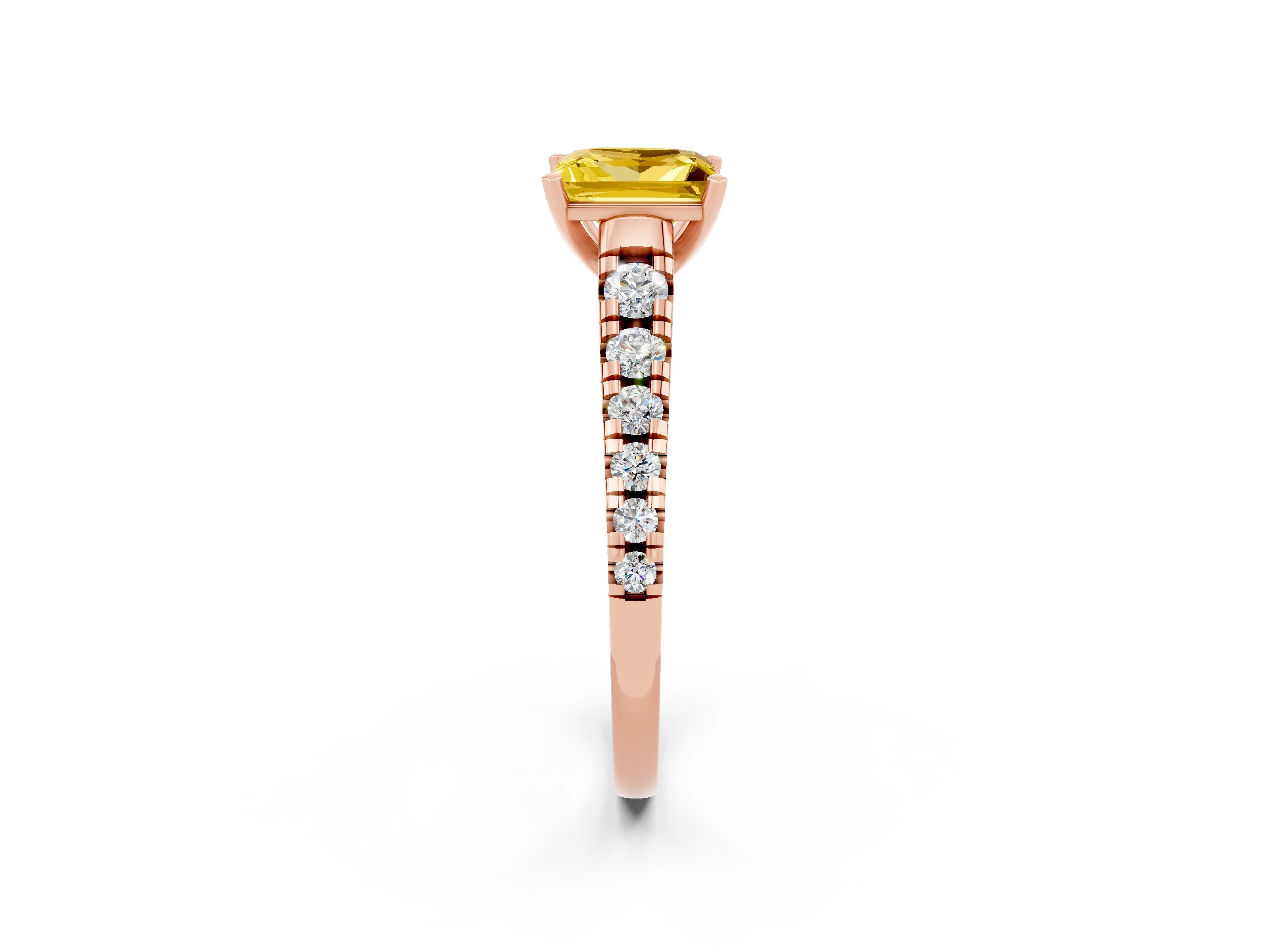 Rose gold Princess Cut Yellow Sapphire Solitaire Ring with Cathedral Setting and Pavé Band_26