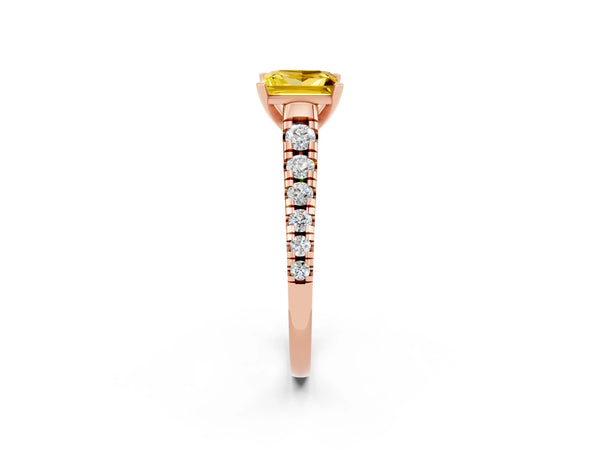 Rose gold Princess Cut Yellow Sapphire Cathedral Solitaire Ring with Round  Pavé Band