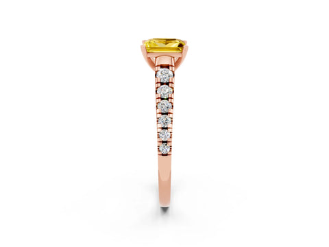 Rose gold Princess Cut Yellow Sapphire Solitaire Ring with Cathedral Setting and Pavé Band_26