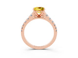 Rose gold Princess Cut Yellow Sapphire Solitaire Ring with Cathedral Setting and Pavé Band_27