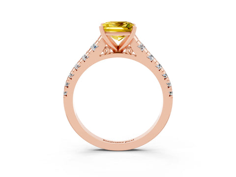 Rose gold Princess Cut Yellow Sapphire Solitaire Ring with Cathedral Setting and Pavé Band_27