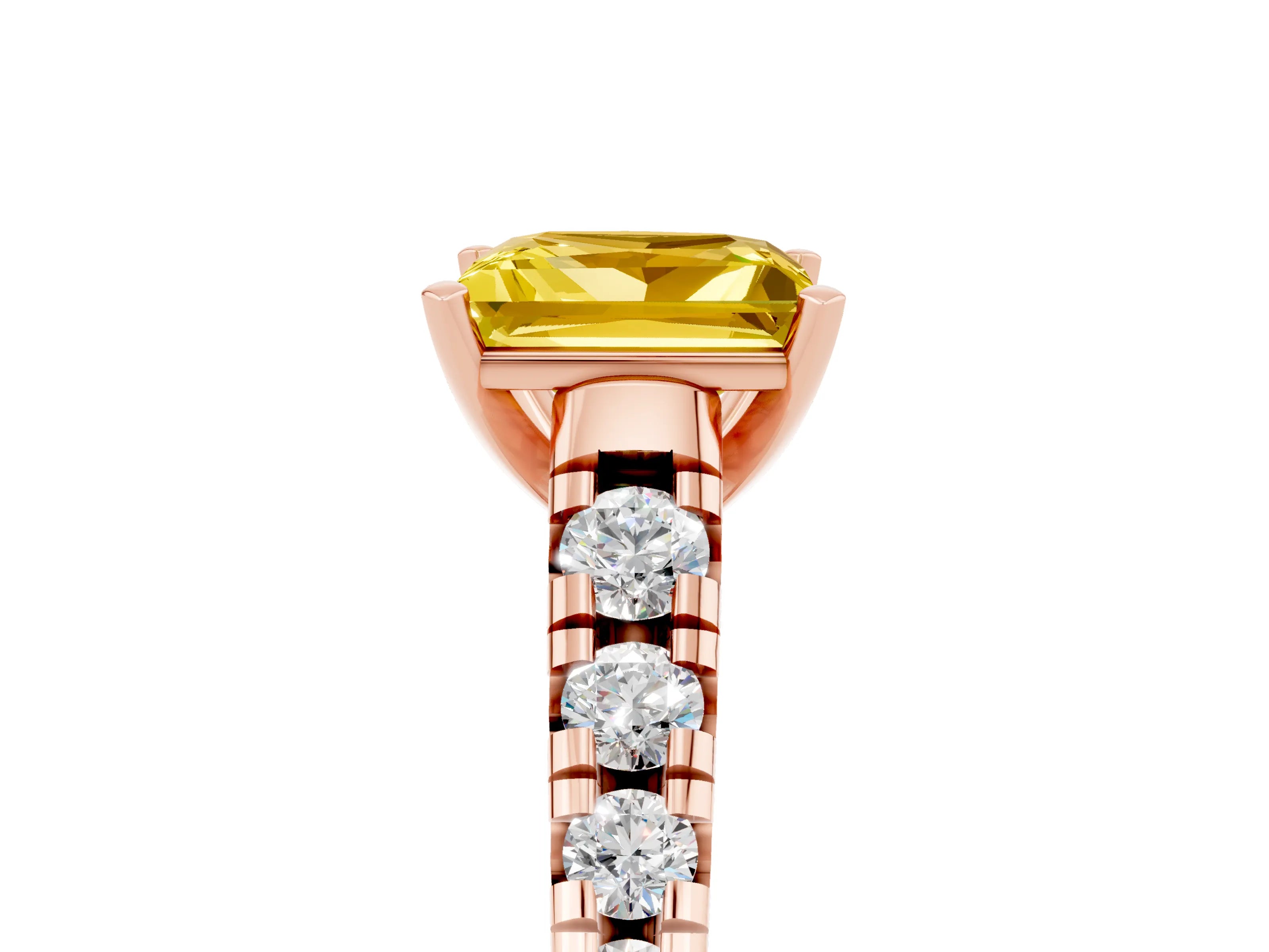 Rose gold Princess Cut Yellow Sapphire Solitaire Ring with Cathedral Setting and Pavé Band_29