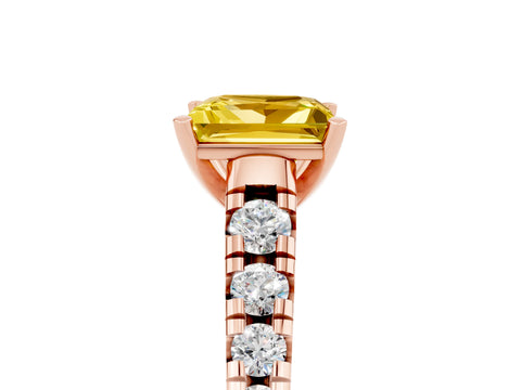Rose gold Princess Cut Yellow Sapphire Solitaire Ring with Cathedral Setting and Pavé Band_29