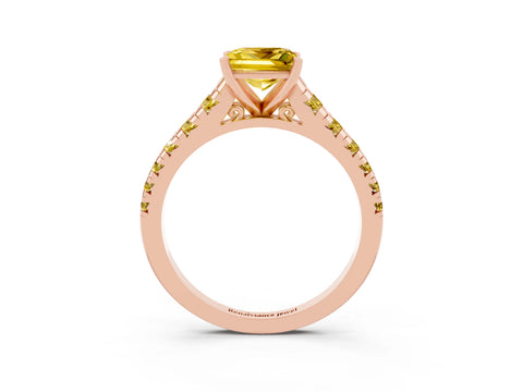 Rose gold Princess Cut Yellow Sapphire Solitaire Ring with Cathedral Setting and Pavé Band_3