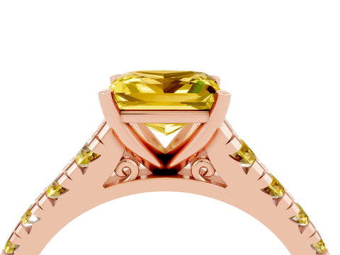 Rose gold Princess Cut Yellow Sapphire Solitaire Ring with Cathedral Setting and Pavé Band_4