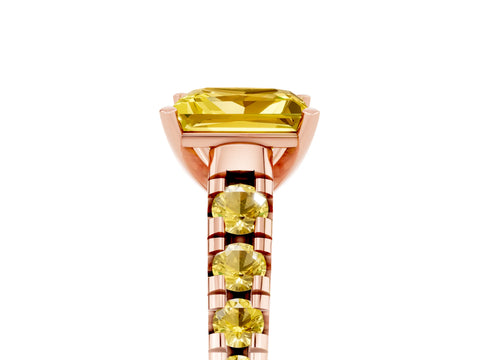 Rose gold Princess Cut Yellow Sapphire Solitaire Ring with Cathedral Setting and Pavé Band_5
