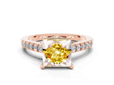Rose gold Princess Cut Yellow Sapphire Solitaire Ring with Crossover Gallery and Round  Pavé Band_12