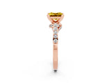 Rose gold Princess Cut Yellow Sapphire Solitaire Ring with Crossover Gallery and Round  Pavé Band_14