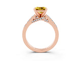 Rose gold Princess Cut Yellow Sapphire Solitaire Ring with Crossover Gallery and Round  Pavé Band_15