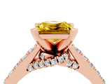Rose gold Princess Cut Yellow Sapphire Solitaire Ring with Crossover Gallery and Round  Pavé Band_16