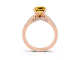 Rose gold Princess Cut Yellow Sapphire Solitaire Ring with Crossover Gallery and Round  Pavé Band_39