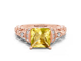 Rose gold Princess Cut Yellow Sapphire Solitaire Ring with Filigree Band and Four-Prong Setting_48