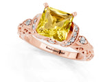 Rose gold Princess Cut Yellow Sapphire Solitaire Ring with Filigree Band and Four-Prong Setting_49