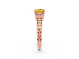 Rose gold Princess Cut Yellow Sapphire Solitaire Ring with Filigree Band and Four-Prong Setting_50