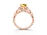 Rose gold Princess Cut Yellow Sapphire Solitaire Ring with Filigree Band and Four-Prong Setting_51