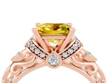 Rose gold Princess Cut Yellow Sapphire Solitaire Ring with Filigree Band and Four-Prong Setting_52