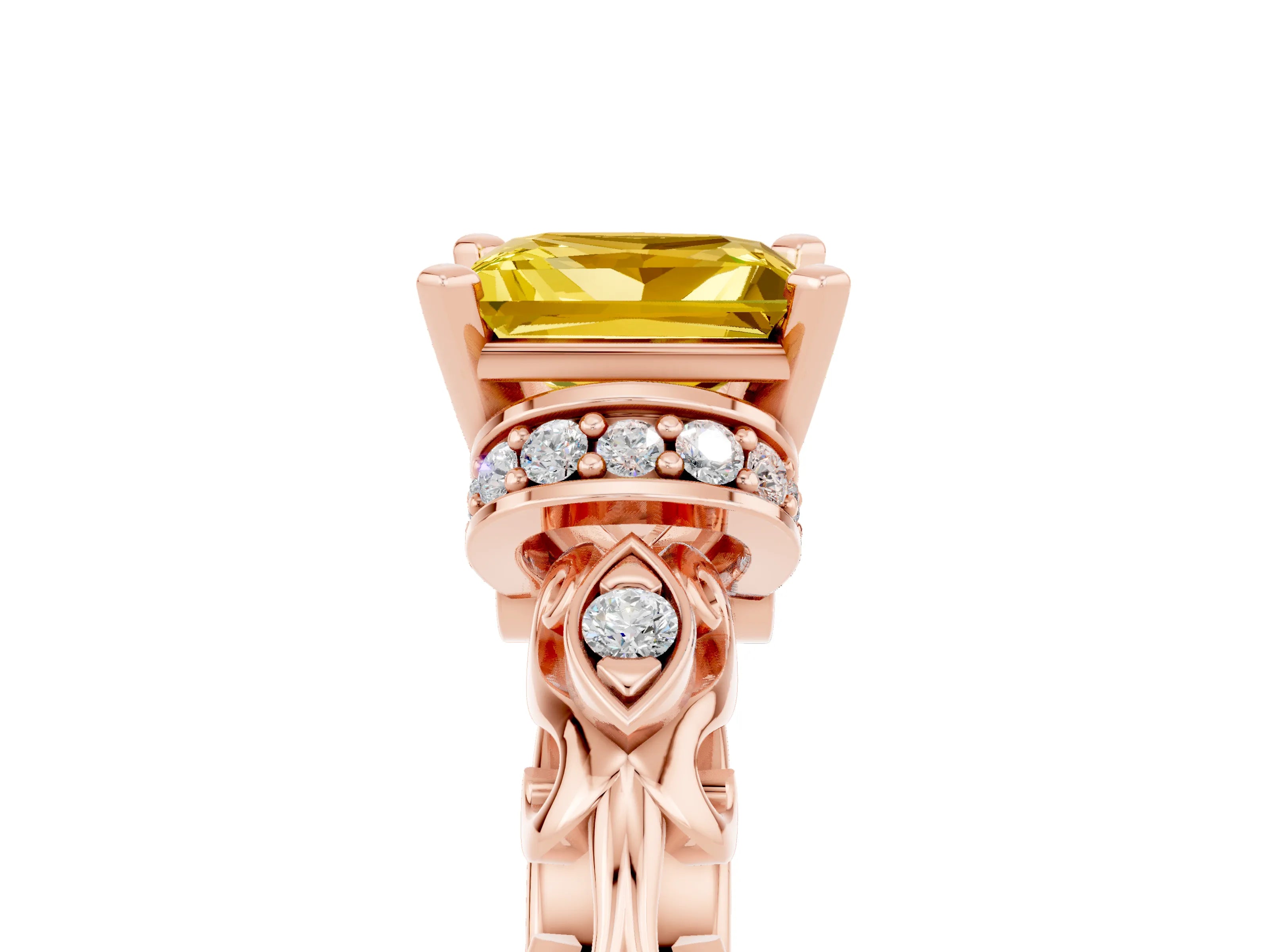 Rose gold Princess Cut Yellow Sapphire Solitaire Ring with Filigree Band and Four-Prong Setting_53