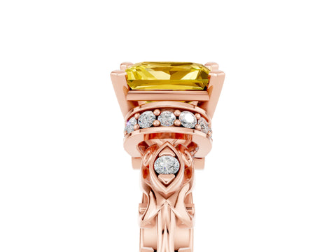 Rose gold Princess Cut Yellow Sapphire Solitaire Ring with Filigree Band and Four-Prong Setting_53