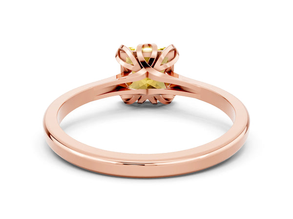Rose gold Princess Cut Yellow Sapphire Solitaire Ring with Flower Prong Setting and Classic Band
