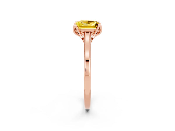 Rose gold Princess Cut Yellow Sapphire Solitaire Ring with Flower Prong Setting and Classic Band