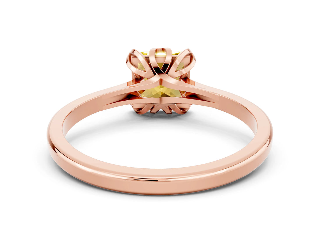 Rose gold Princess Cut Yellow Sapphire Solitaire Ring with Flower Prong Setting and Classic Band_36