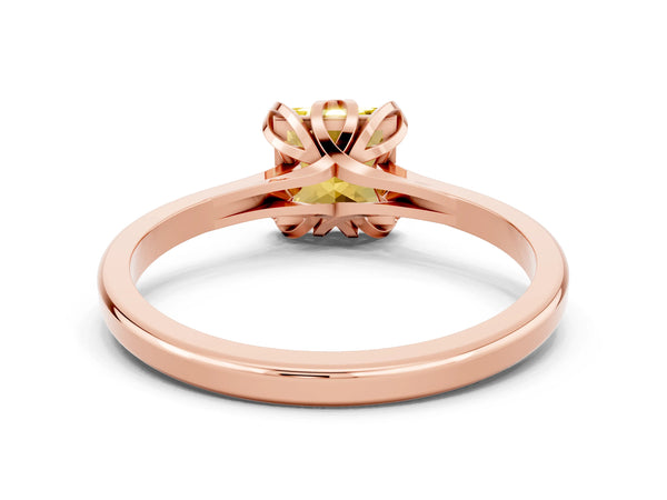 Rose gold Princess Cut Yellow Sapphire Solitaire Ring with Flower Prong Setting and Classic Band