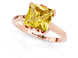 Rose gold Princess Cut Yellow Sapphire Solitaire Ring with Flower Prong Setting and Classic Band_37