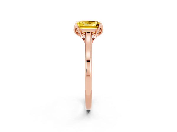 Rose gold Princess Cut Yellow Sapphire Solitaire Ring with Flower Prong Setting and Classic Band