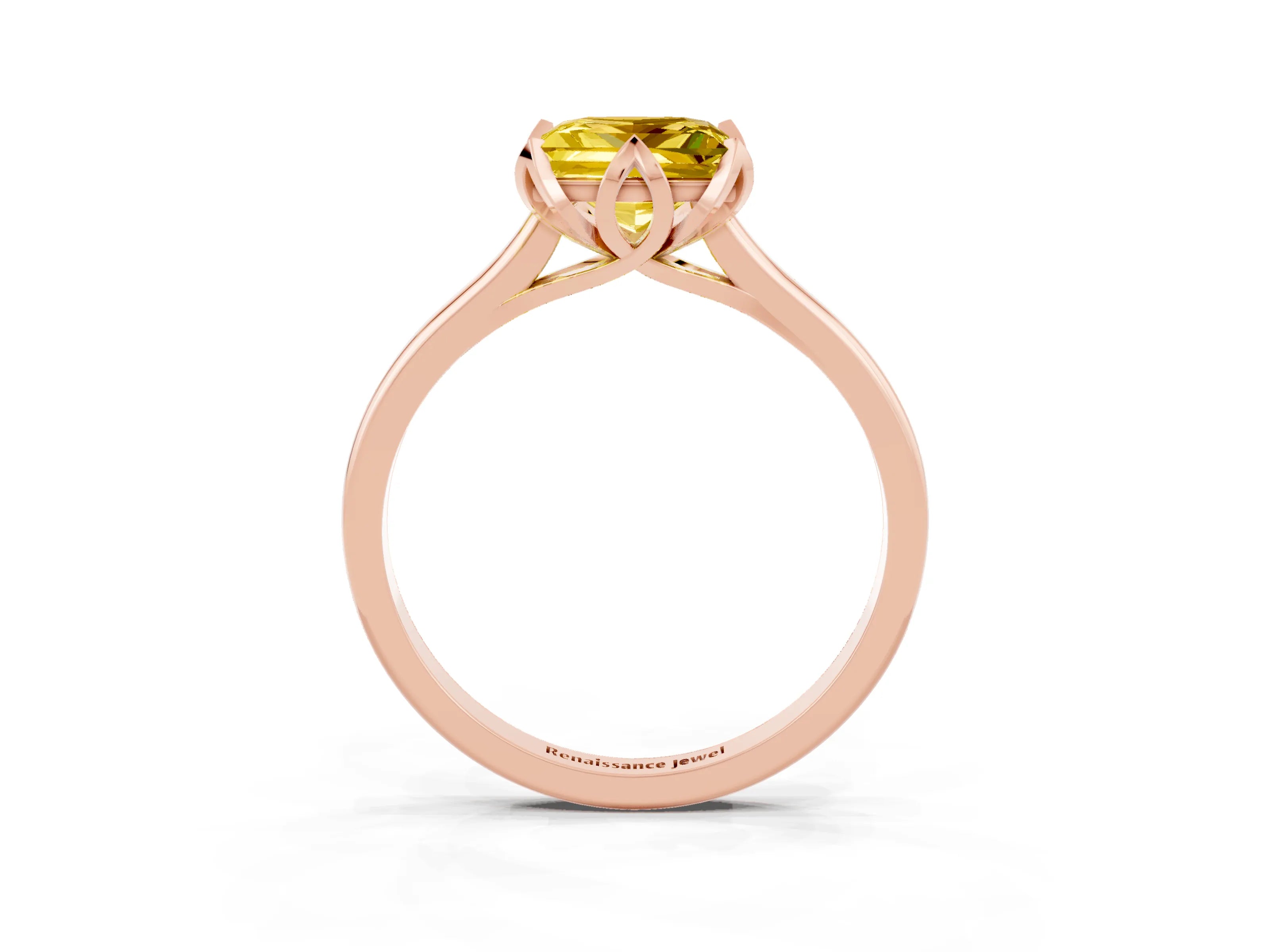Rose gold Princess Cut Yellow Sapphire Solitaire Ring with Flower Prong Setting and Classic Band_39