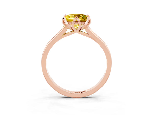 Rose gold Princess Cut Yellow Sapphire Solitaire Ring with Flower Prong Setting and Classic Band