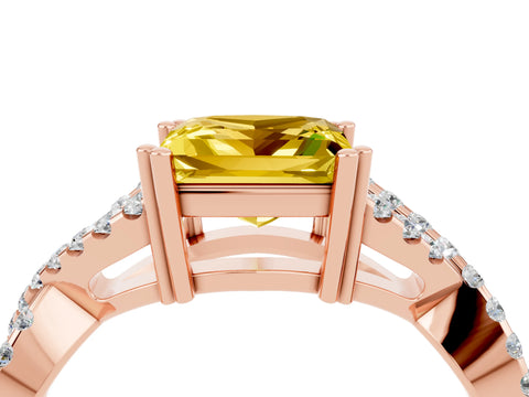 Rose gold Princess Cut Yellow Sapphire Solitaire Ring with Four-Prong Setting and Twisted Pavé Band_16