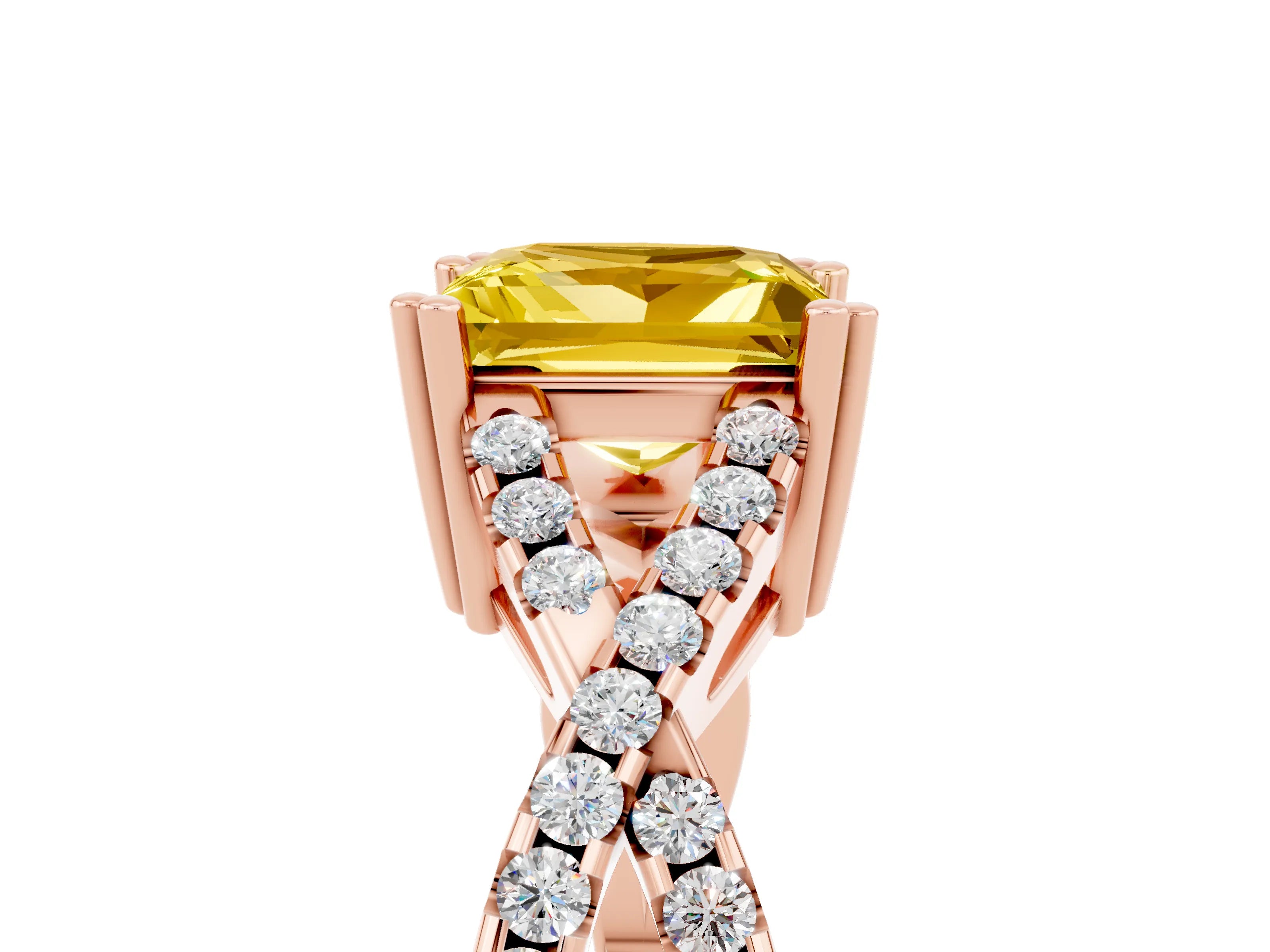Rose gold Princess Cut Yellow Sapphire Solitaire Ring with Four-Prong Setting and Twisted Pavé Band_17